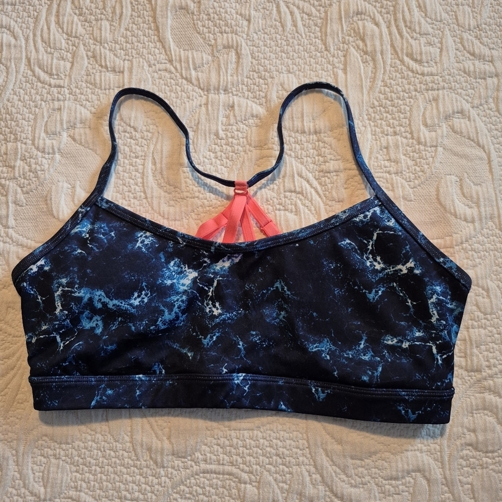 Marika Tek women's size Medium blue & neon orange padded sports bra VGUC